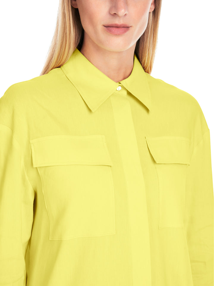 Marc Cain oversized overhemdblouse utility-stijl-62% linnen, 35% viscose, 3% elastaan-DAMES TOPS & BLOUSES-Geel