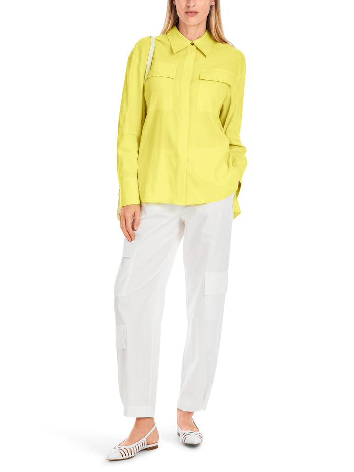 Marc Cain oversized overhemdblouse utility-stijl-62% linnen, 35% viscose, 3% elastaan-DAMES TOPS & BLOUSES-Geel