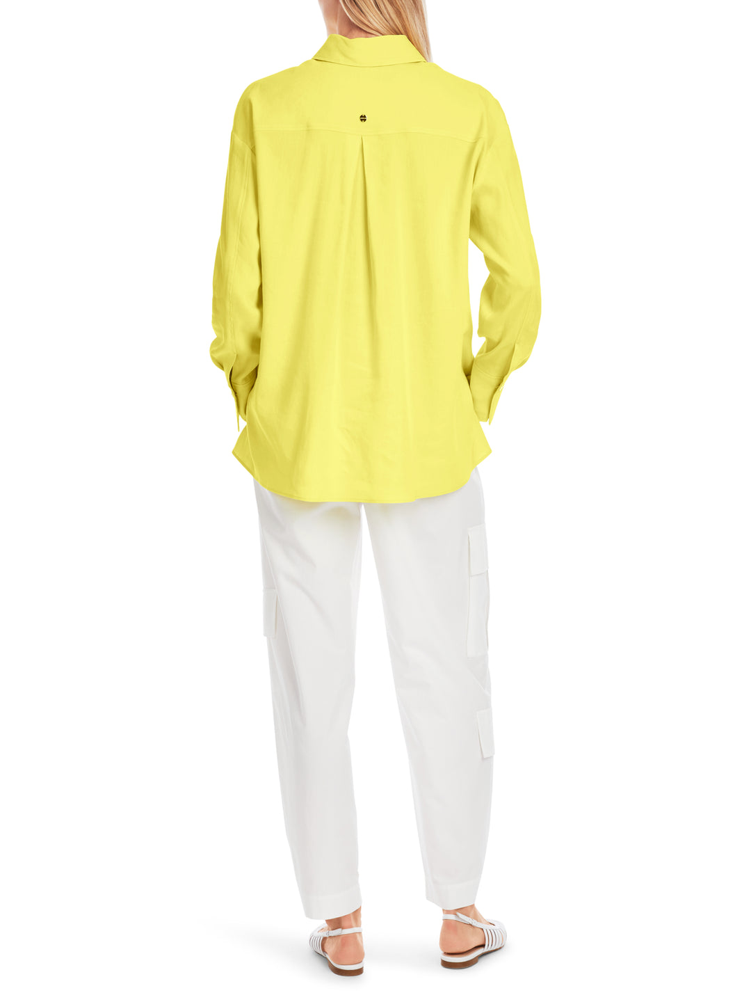 Marc Cain oversized overhemdblouse utility-stijl-62% linnen, 35% viscose, 3% elastaan-DAMES TOPS & BLOUSES-Geel