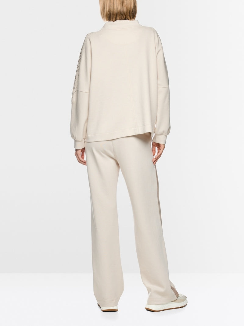 Marc Cain Oversized sweatshirt met hotfixsteentjes-77% katoen, 18% polyester, 5% elastaan-DAMES TRUIEN & VESTEN-Room