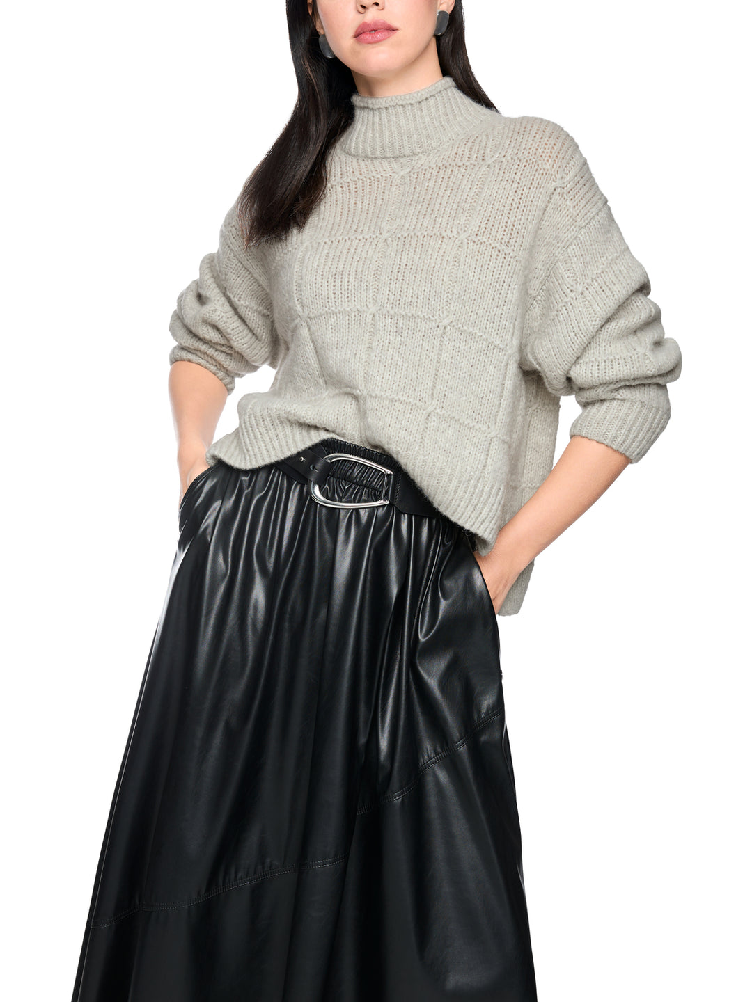 Marc Cain Oversized Trui met Col – Grijs-45% wol, 30% alpaca, 25% polyamide-DAMES TRUIEN & VESTEN-Grijs