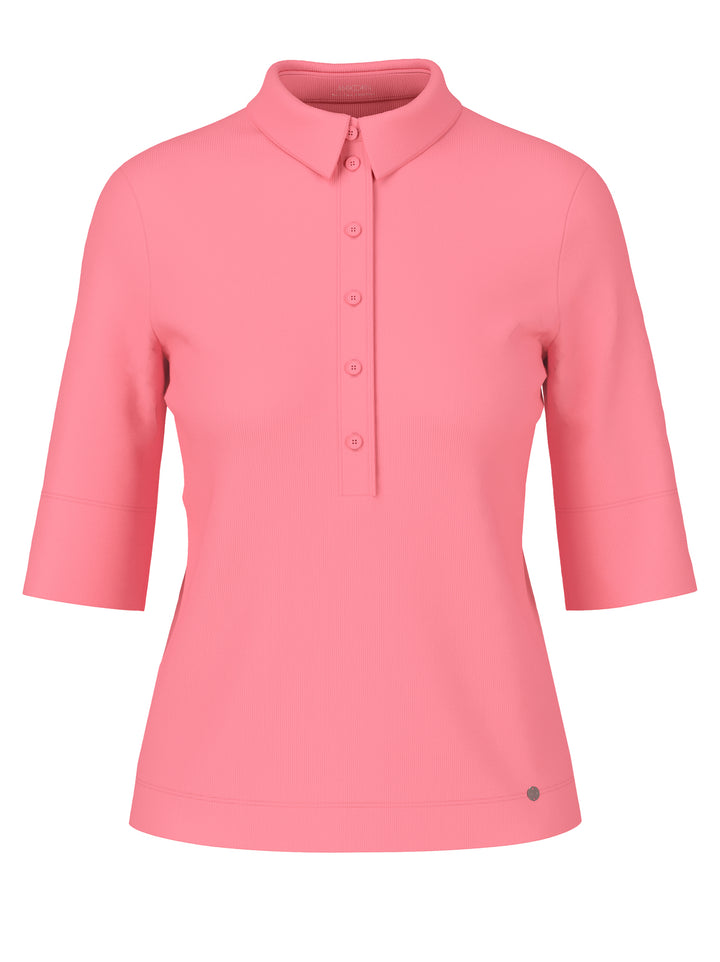 Marc Cain Polo shirt van katoenrib in uni-Materiaal<br />alg.: 94% katoen, 6% elastaan-DAMES TOPS & BLOUSES-Roze