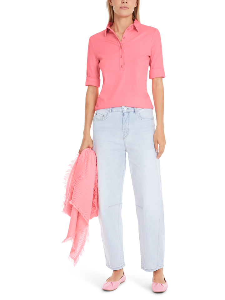 Marc Cain Polo shirt van katoenrib in uni-Materiaal<br />alg.: 94% katoen, 6% elastaan-DAMES TOPS & BLOUSES-Roze