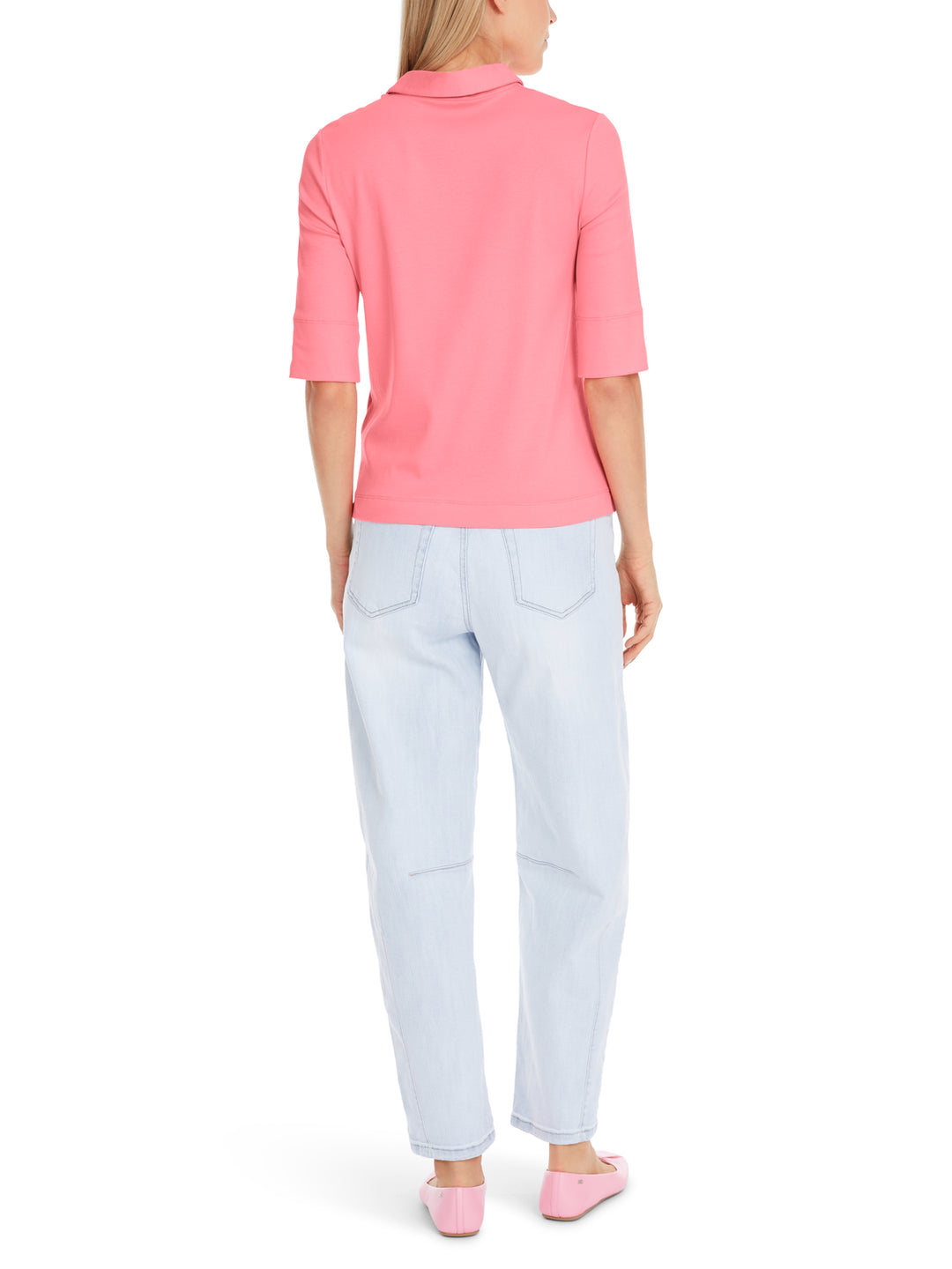 Marc Cain Polo shirt van katoenrib in uni-Materiaal<br />alg.: 94% katoen, 6% elastaan-DAMES TOPS & BLOUSES-Roze