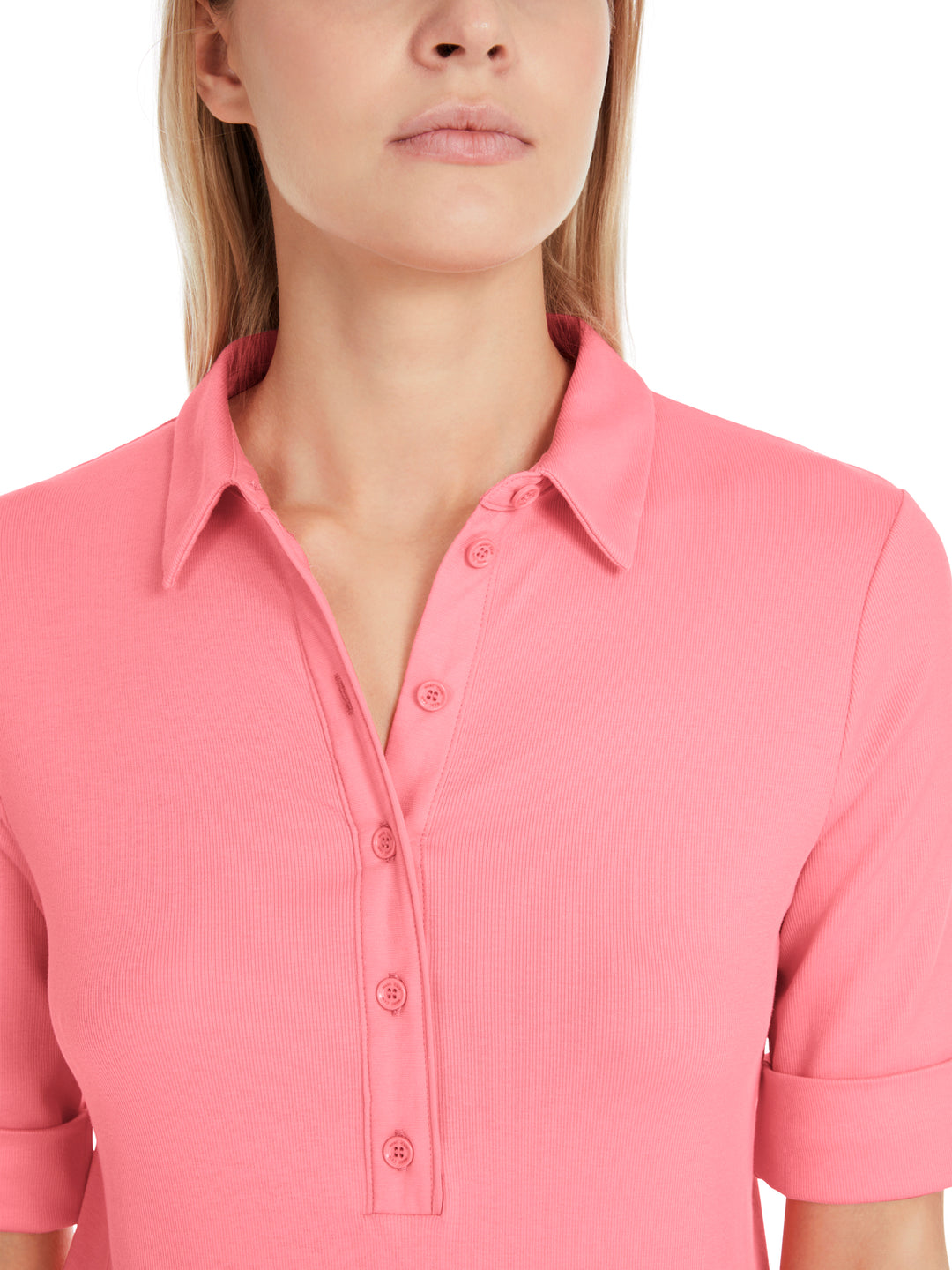 Marc Cain Polo shirt van katoenrib in uni-Materiaal<br />alg.: 94% katoen, 6% elastaan-DAMES TOPS & BLOUSES-Roze