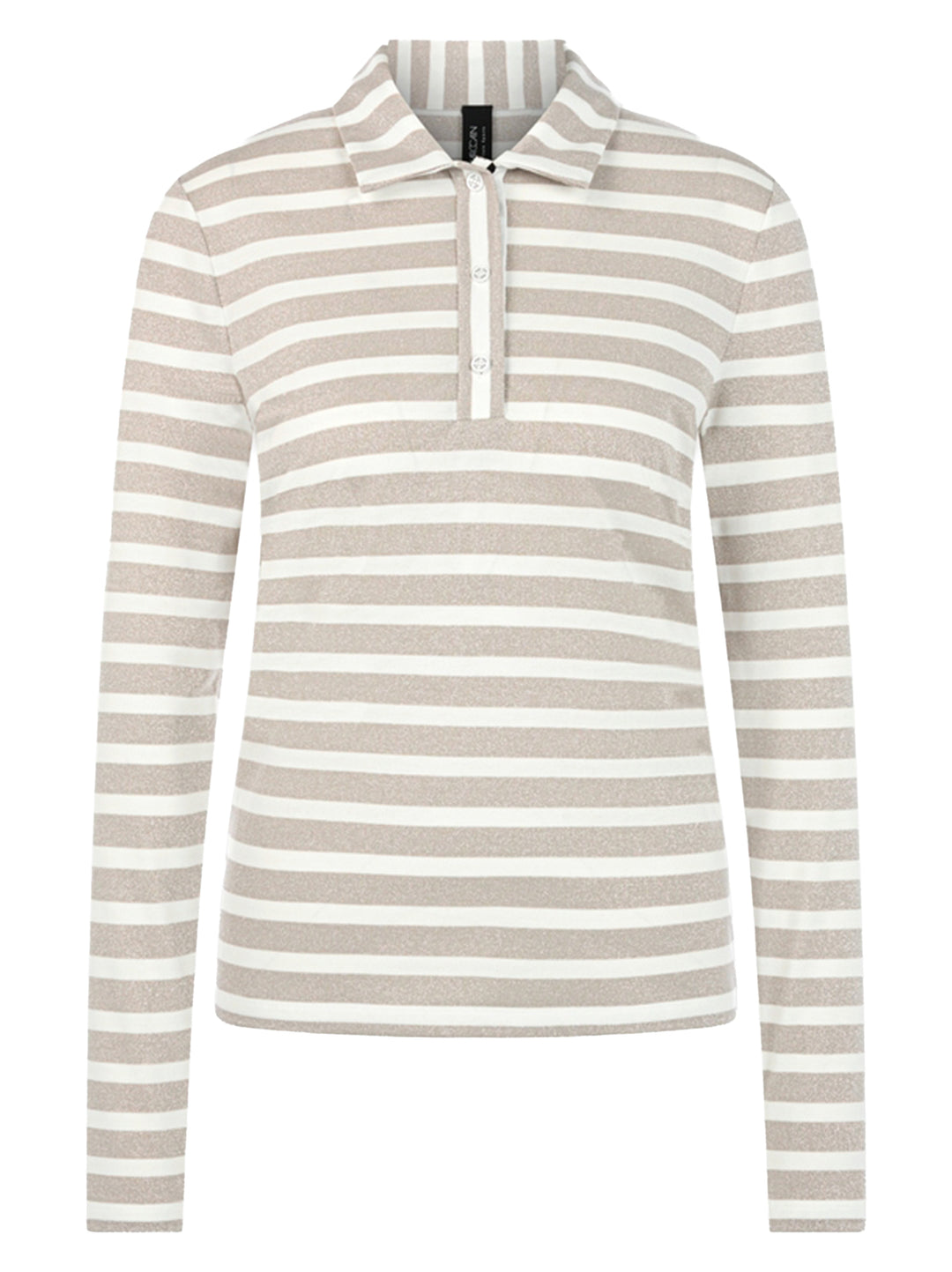 Marc Cain Poloshirt met lurexglans – Beige-77% polyester, 8 Polyamide, 8% polyester, 7% elastaan-DAMES TOPS & BLOUSES-Bei