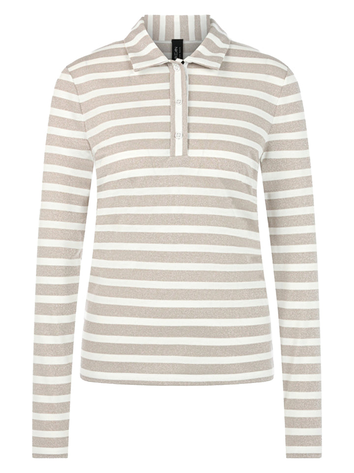 Marc Cain Poloshirt met lurexglans – Beige-77% polyester, 8 Polyamide, 8% polyester, 7% elastaan-DAMES TOPS & BLOUSES-Bei