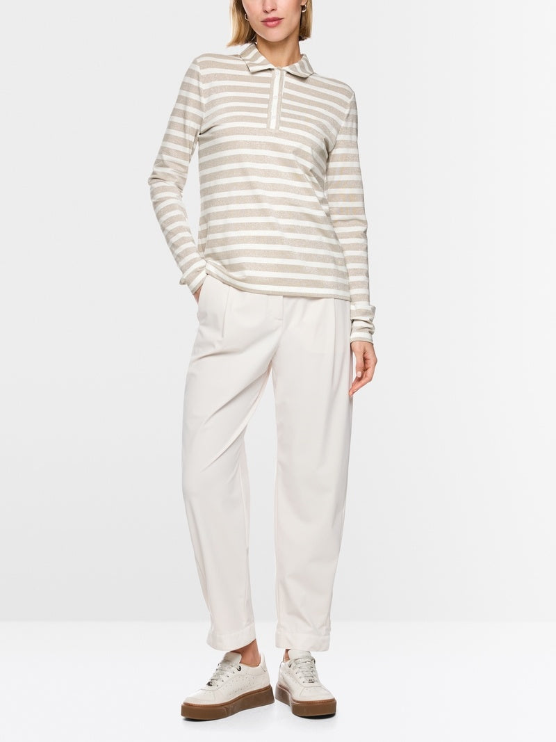 Marc Cain Poloshirt met lurexglans – Beige-77% polyester, 8 Polyamide, 8% polyester, 7% elastaan-DAMES TOPS & BLOUSES-Bei