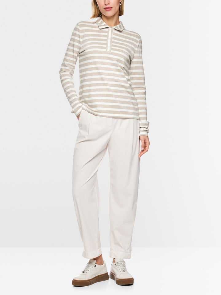 Marc Cain Poloshirt met lurexglans – Beige-77% polyester, 8 Polyamide, 8% polyester, 7% elastaan-DAMES TOPS & BLOUSES-Bei