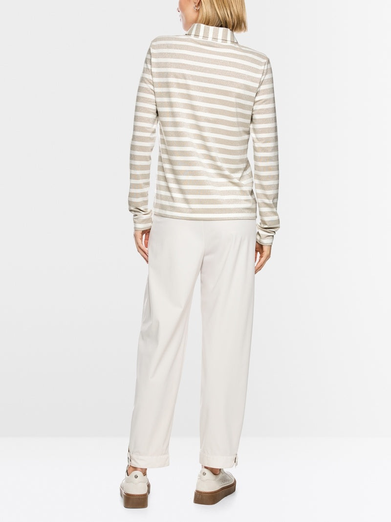 Marc Cain Poloshirt met lurexglans – Beige-77% polyester, 8 Polyamide, 8% polyester, 7% elastaan-DAMES TOPS & BLOUSES-Bei