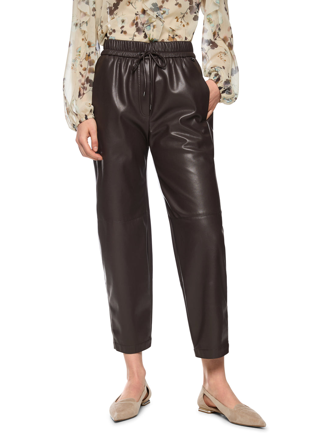 Marc Cain RANCHI Pull-On Pantalon Relaxed Fit-100% polyester-DAMES BROEKEN-Bruin