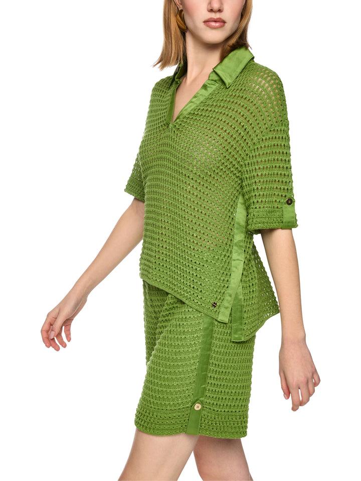 Marc Cain 'Rethink Together' trui – Groen-74% katoen, 21% viscose, 5% metallic polyester-DAMES TRUIEN & VESTEN-Groen