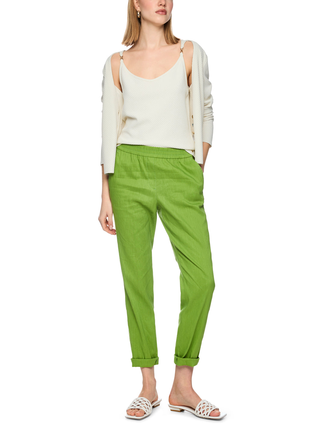 Marc Cain Rhodos Pantalon – Groen-62% linnen, 35% viscose, 3% elastaan-DAMES BROEKEN-Groen