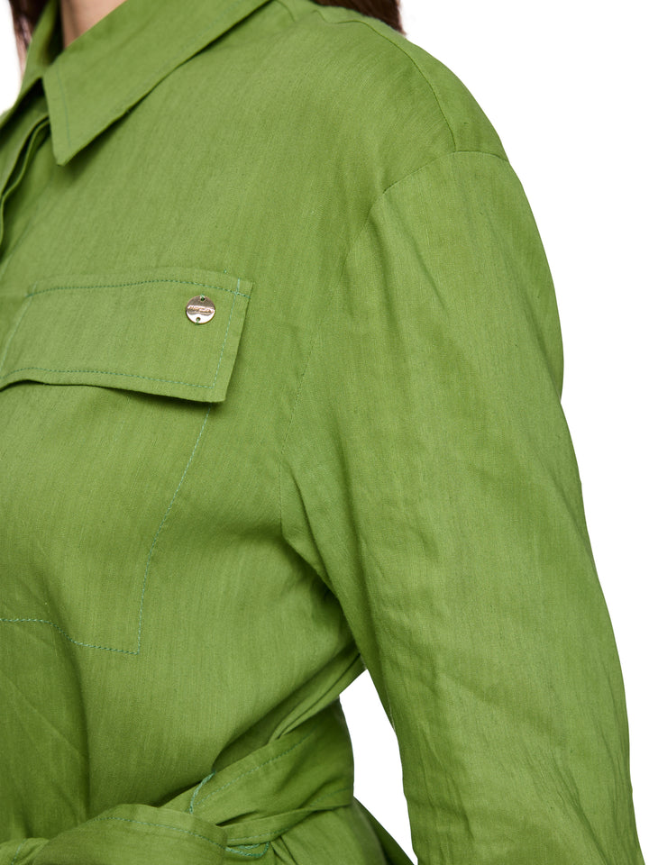 Marc Cain Safari blouse – Groen-62% linnen, 35% viscose, 3% elastaan-DAMES TOPS & BLOUSES-Groen