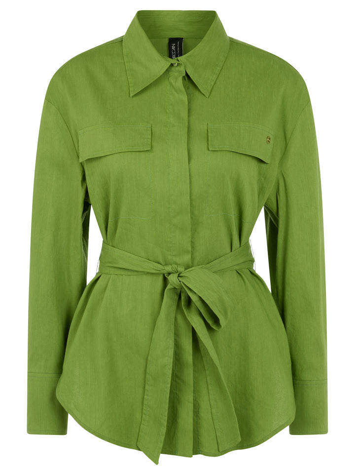 Marc Cain Safari blouse – Groen-62% linnen, 35% viscose, 3% elastaan-DAMES TOPS & BLOUSES-Groen