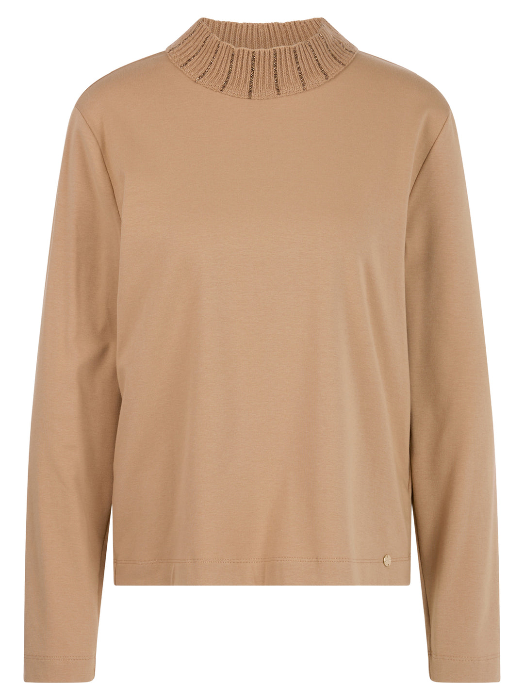 Marc Cain Shirt met Gebreide Kraag – Bruin-92% katoen, 8% elastaan<br />Gebreide kraag: 35% polyamide, 30% viscose, 30% w