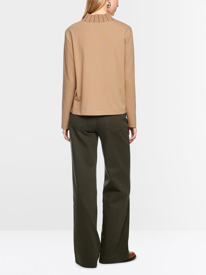 Marc Cain Shirt met Gebreide Kraag – Bruin-92% katoen, 8% elastaan<br />Gebreide kraag: 35% polyamide, 30% viscose, 30% w