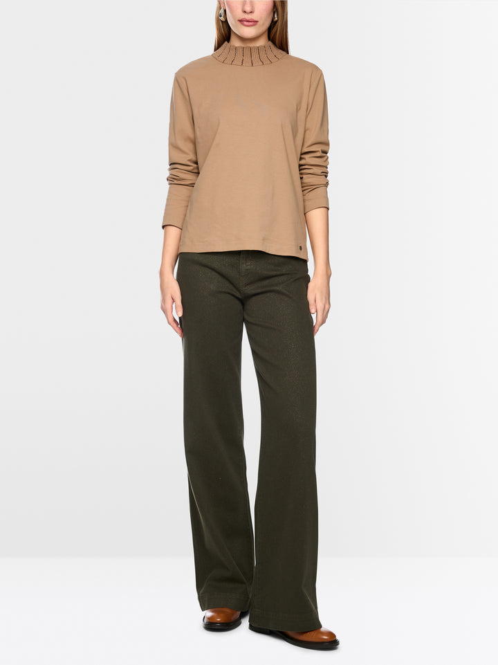 Marc Cain Shirt met Gebreide Kraag – Bruin-92% katoen, 8% elastaan<br />Gebreide kraag: 35% polyamide, 30% viscose, 30% w
