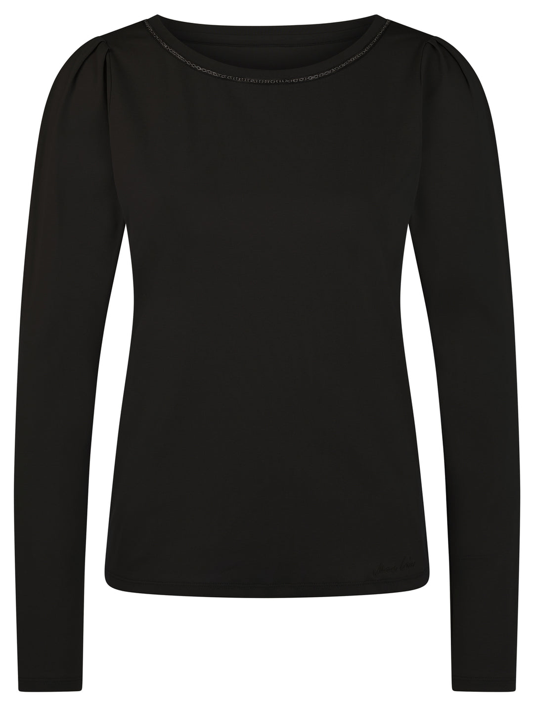 Marc Cain Shirt met Kettingdetail – Zwart-95% katoen, 5% elastaan-DAMES TOPS & BLOUSES-Zwart