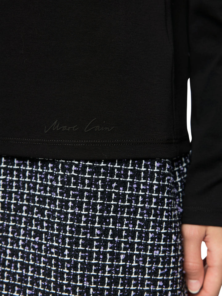 Marc Cain Shirt met Kettingdetail – Zwart-95% katoen, 5% elastaan-DAMES TOPS & BLOUSES-Zwart