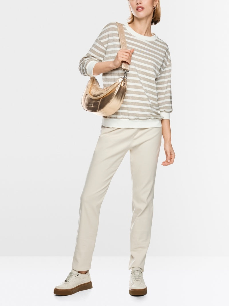 Marc Cain Shirt met lurexstrepen – Beige-77% polyester, 8% polyamide, 8% gemetalliseerd polyester, 7% elastaan-DAMES TOPS