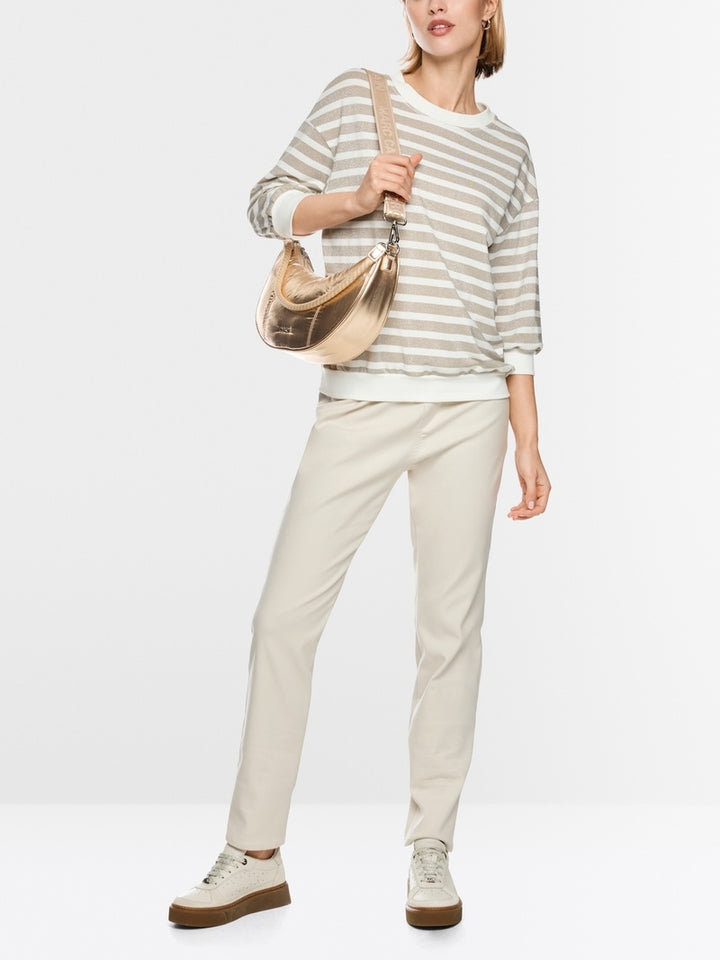 Marc Cain Shirt met lurexstrepen – Beige-77% polyester, 8% polyamide, 8% gemetalliseerd polyester, 7% elastaan-DAMES TOPS