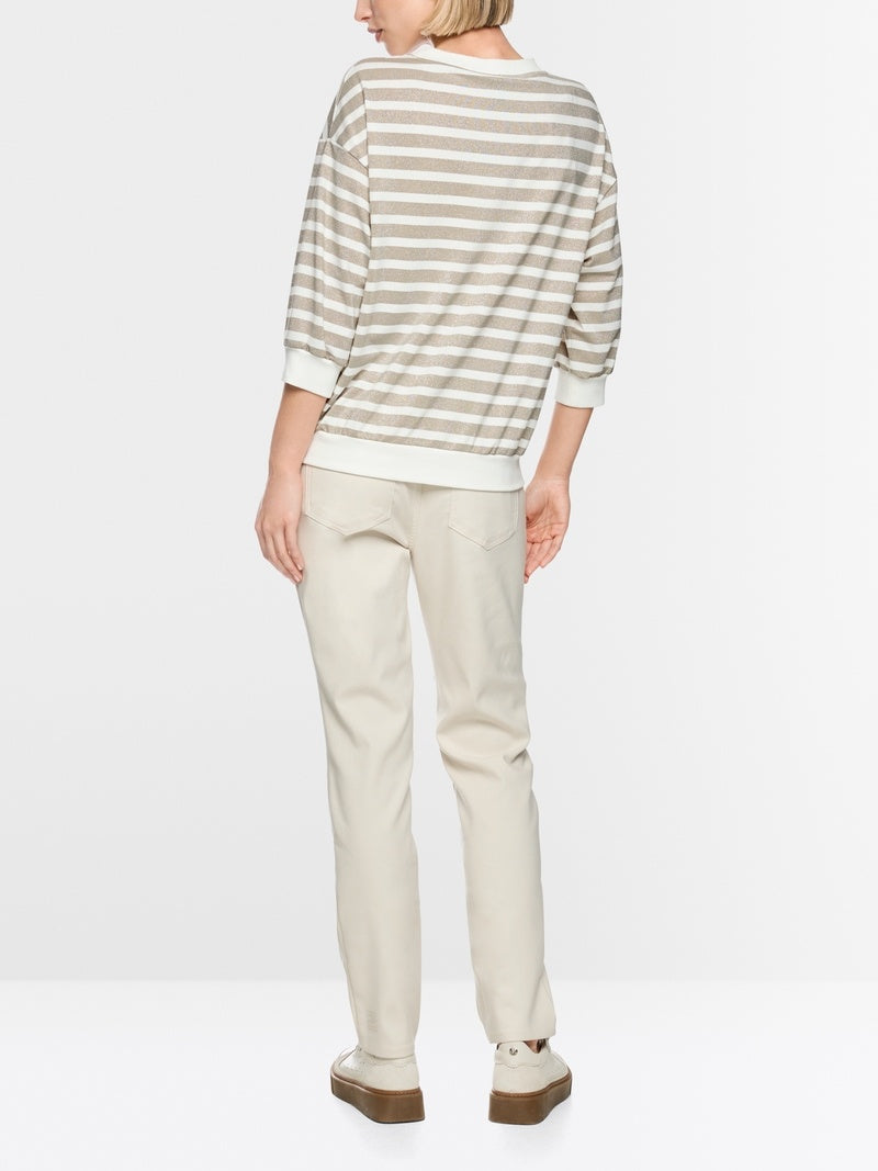 Marc Cain Shirt met lurexstrepen – Beige-77% polyester, 8% polyamide, 8% gemetalliseerd polyester, 7% elastaan-DAMES TOPS