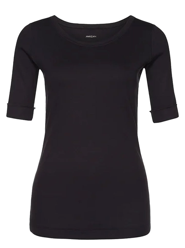 Marc Cain shirt met ronde hals blauw-94% katoen, 6% elastaan-DAMES TOPS & BLOUSES-Blauw