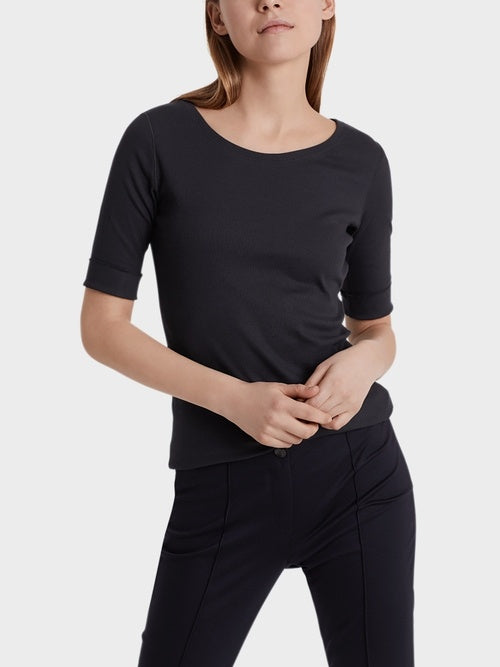 Marc Cain shirt met ronde hals blauw-94% katoen, 6% elastaan-DAMES TOPS & BLOUSES-Blauw