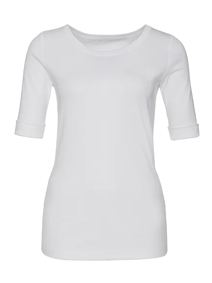 Marc Cain shirt met ronde hals wit-94% katoen, 6% elastaan-DAMES TOPS & BLOUSES-Wit