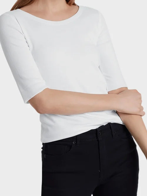 Marc Cain shirt met ronde hals wit-94% katoen, 6% elastaan-DAMES TOPS & BLOUSES-Wit