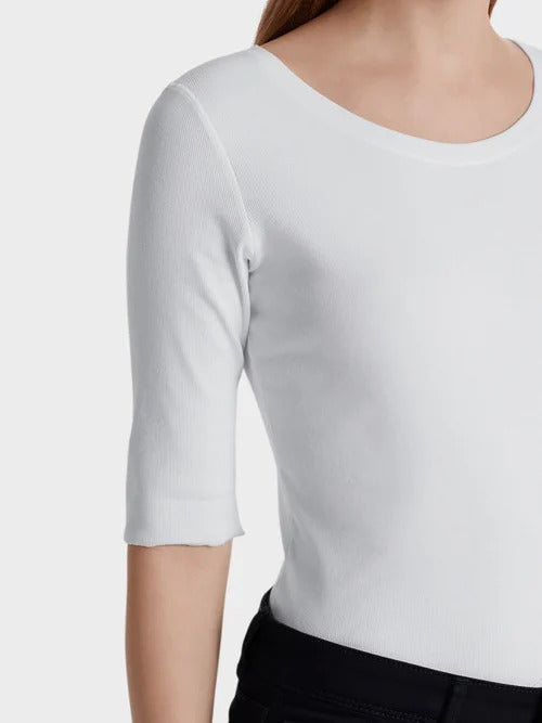 Marc Cain shirt met ronde hals wit-94% katoen, 6% elastaan-DAMES TOPS & BLOUSES-Wit