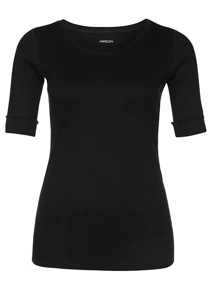 Marc Cain shirt met ronde hals zwart-94% katoen, 6% elastaan-DAMES TOPS & BLOUSES-Zwart