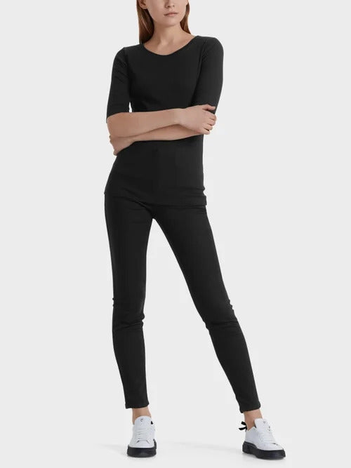 Marc Cain shirt met ronde hals zwart-94% katoen, 6% elastaan-DAMES TOPS & BLOUSES-Zwart