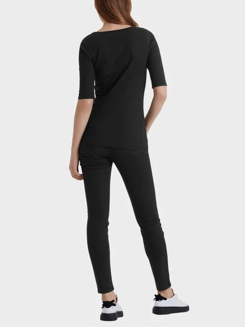 Marc Cain shirt met ronde hals zwart-94% katoen, 6% elastaan-DAMES TOPS & BLOUSES-Zwart