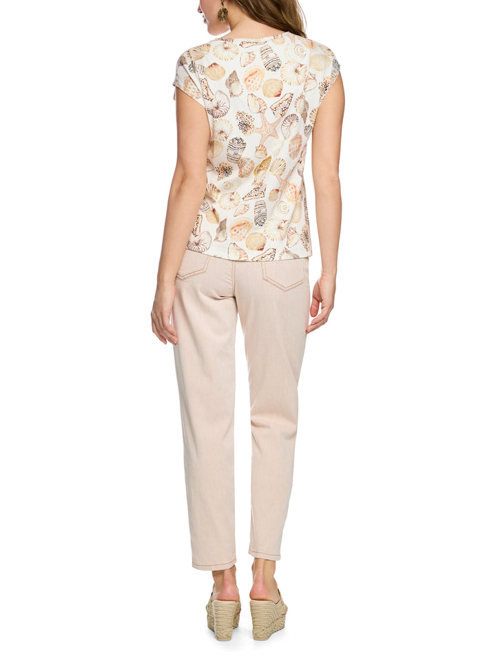 Marc Cain Shirt met schelpenprint – Wit-95% katoen, 5% elastaan-DAMES TOPS & BLOUSES-Wit