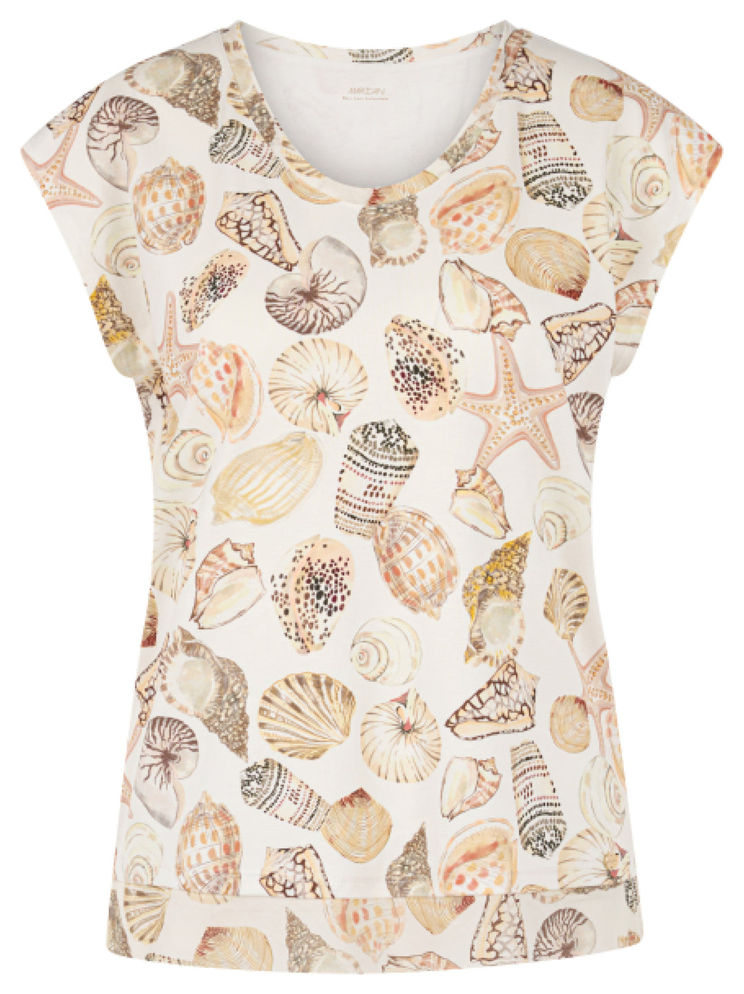Marc Cain Shirt met schelpenprint – Wit-95% katoen, 5% elastaan-DAMES TOPS & BLOUSES-Wit