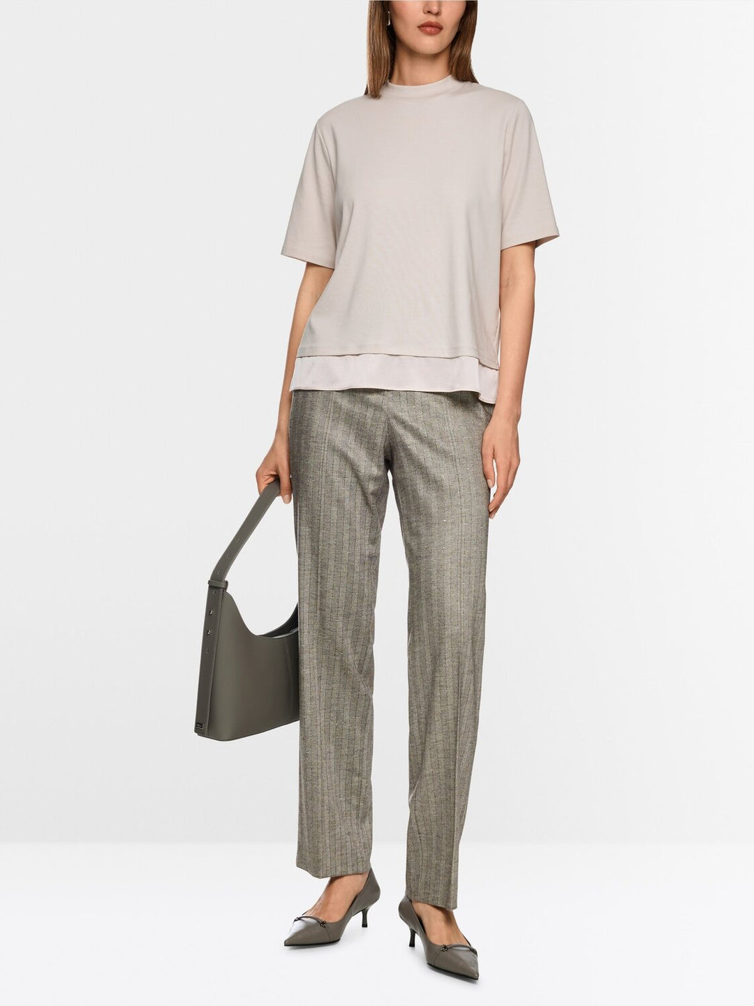 Marc Cain Shirt met Zijden Applicatie – Smoke-92% katoen, 8% elasthaan-DAMES TOPS & BLOUSES-Beige