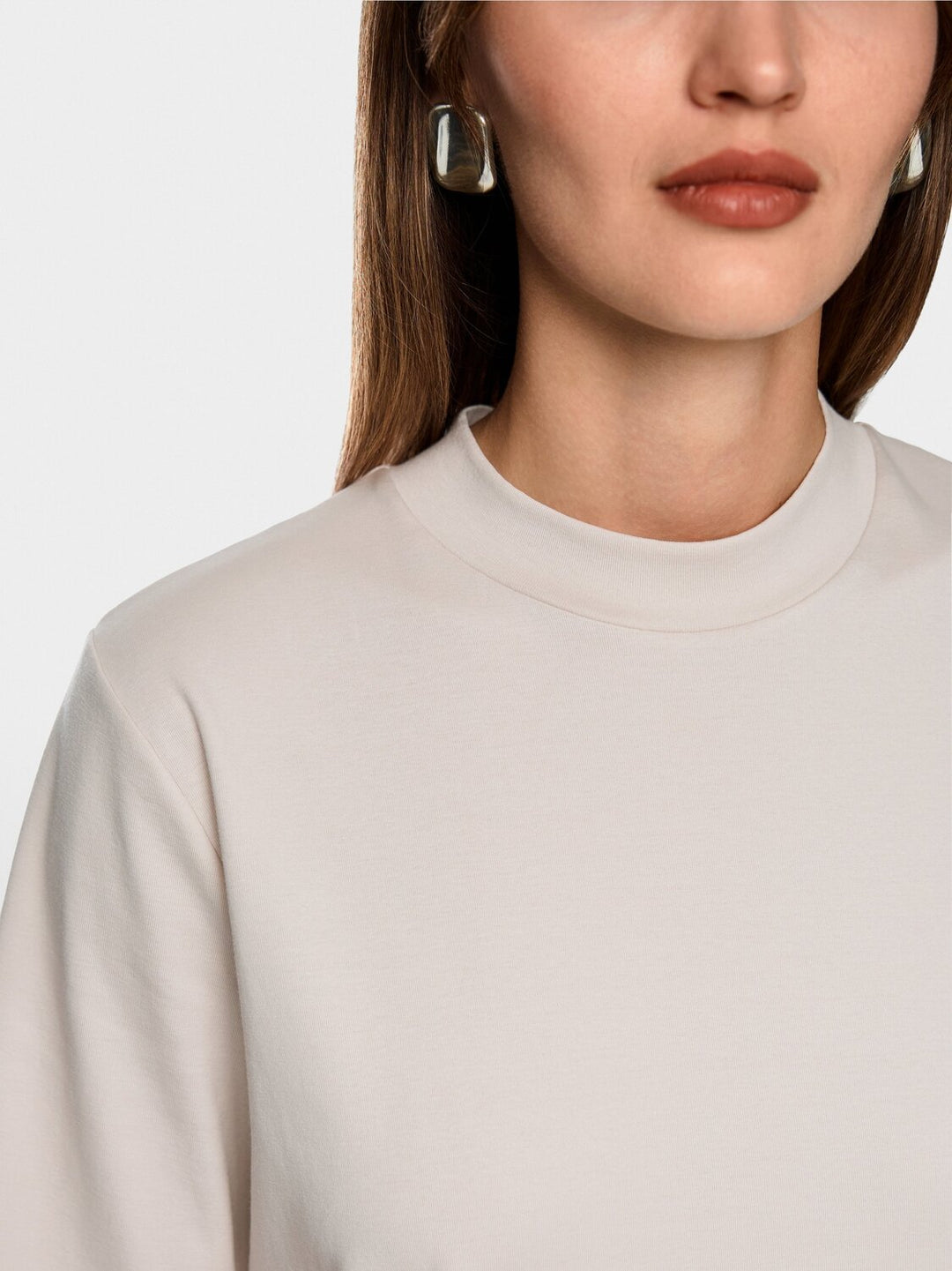 Marc Cain Shirt met Zijden Applicatie – Smoke-92% katoen, 8% elasthaan-DAMES TOPS & BLOUSES-Beige