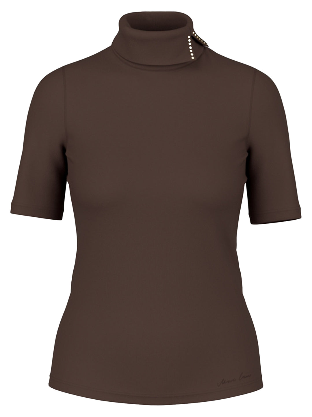 Marc Cain Shirt van stretchkatoen – Bruin-95% katoen, 5% elastaan-DAMES TOPS & BLOUSES-Bruin