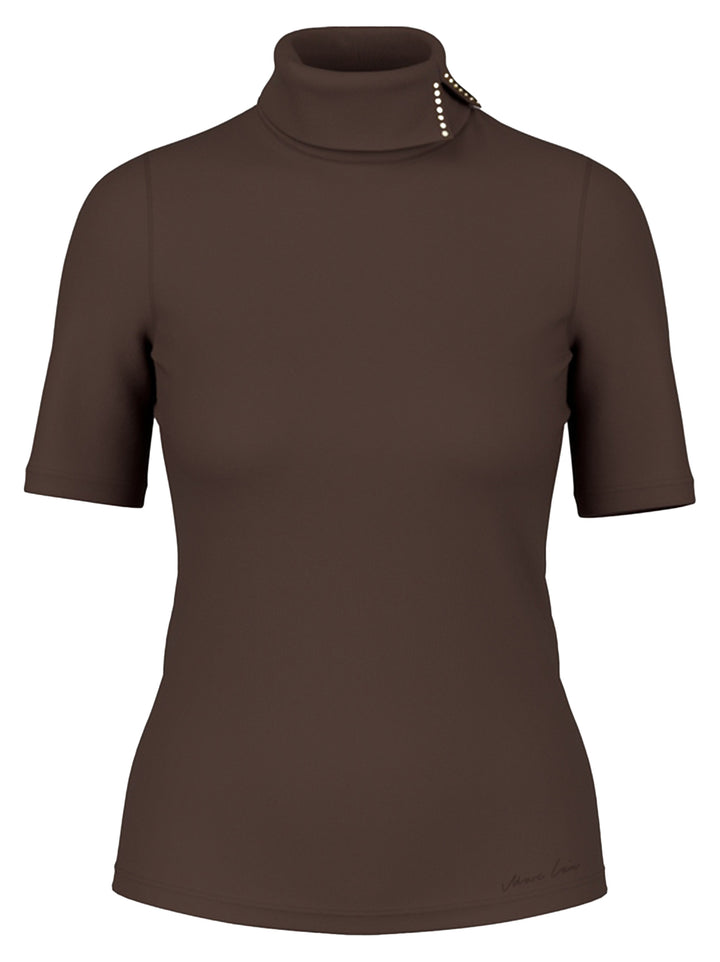 Marc Cain Shirt van stretchkatoen – Bruin-95% katoen, 5% elastaan-DAMES TOPS & BLOUSES-Bruin
