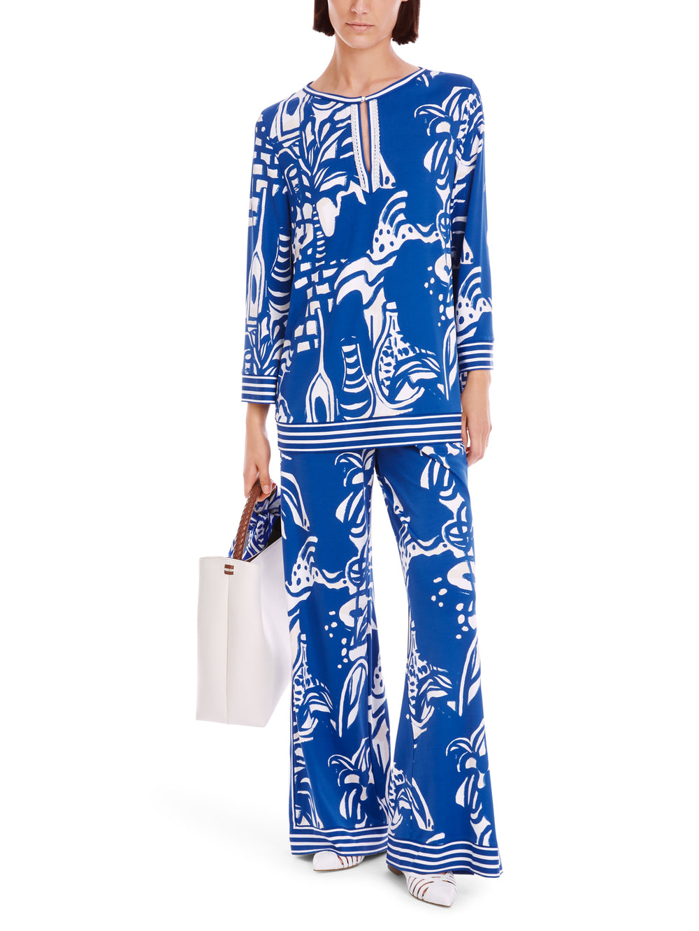 Marc Cain slip-on blouse met kraaltjes-DAMES TOPS & BLOUSES-Blauw