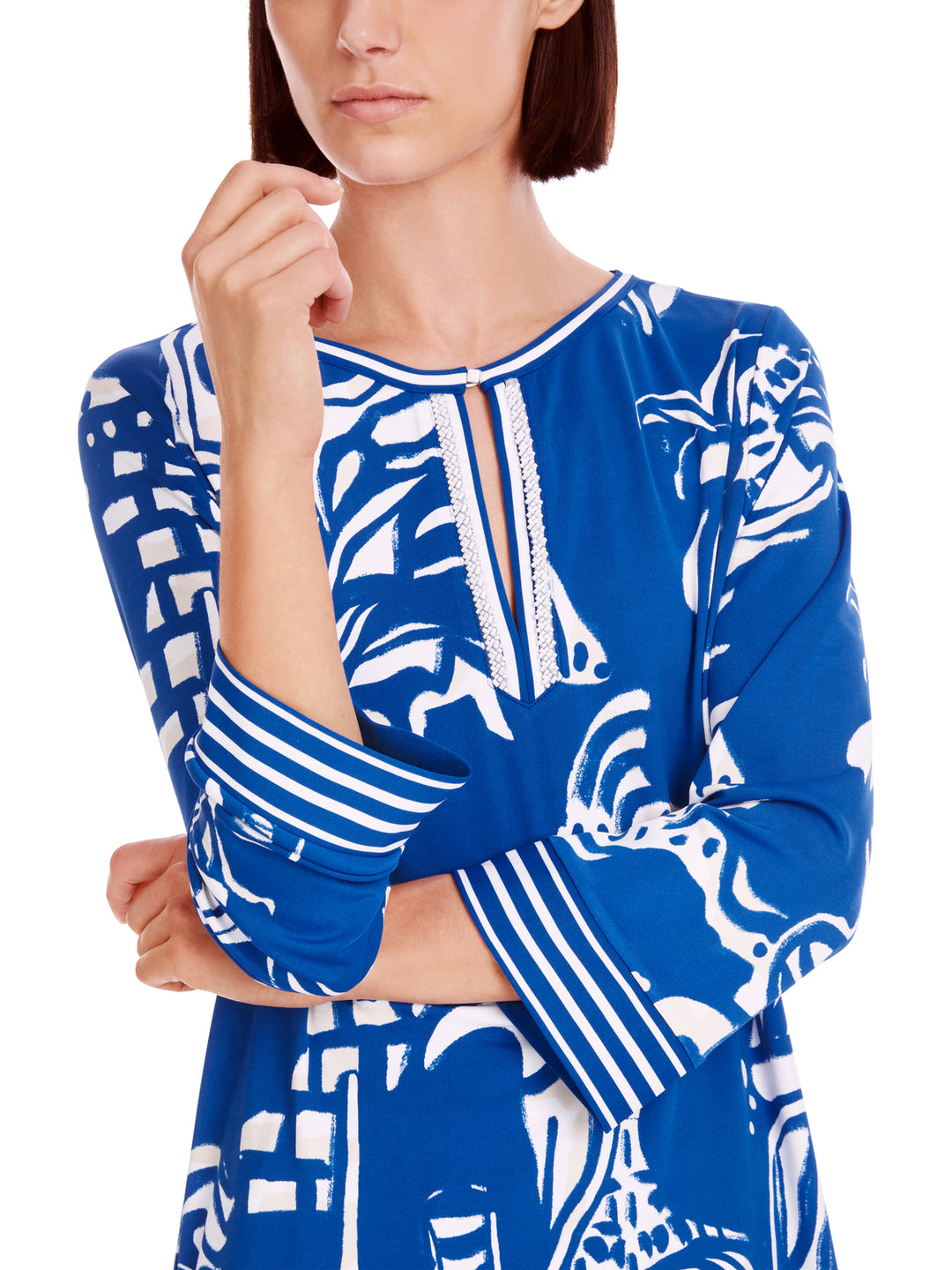 Marc Cain slip-on blouse met kraaltjes-DAMES TOPS & BLOUSES-Blauw