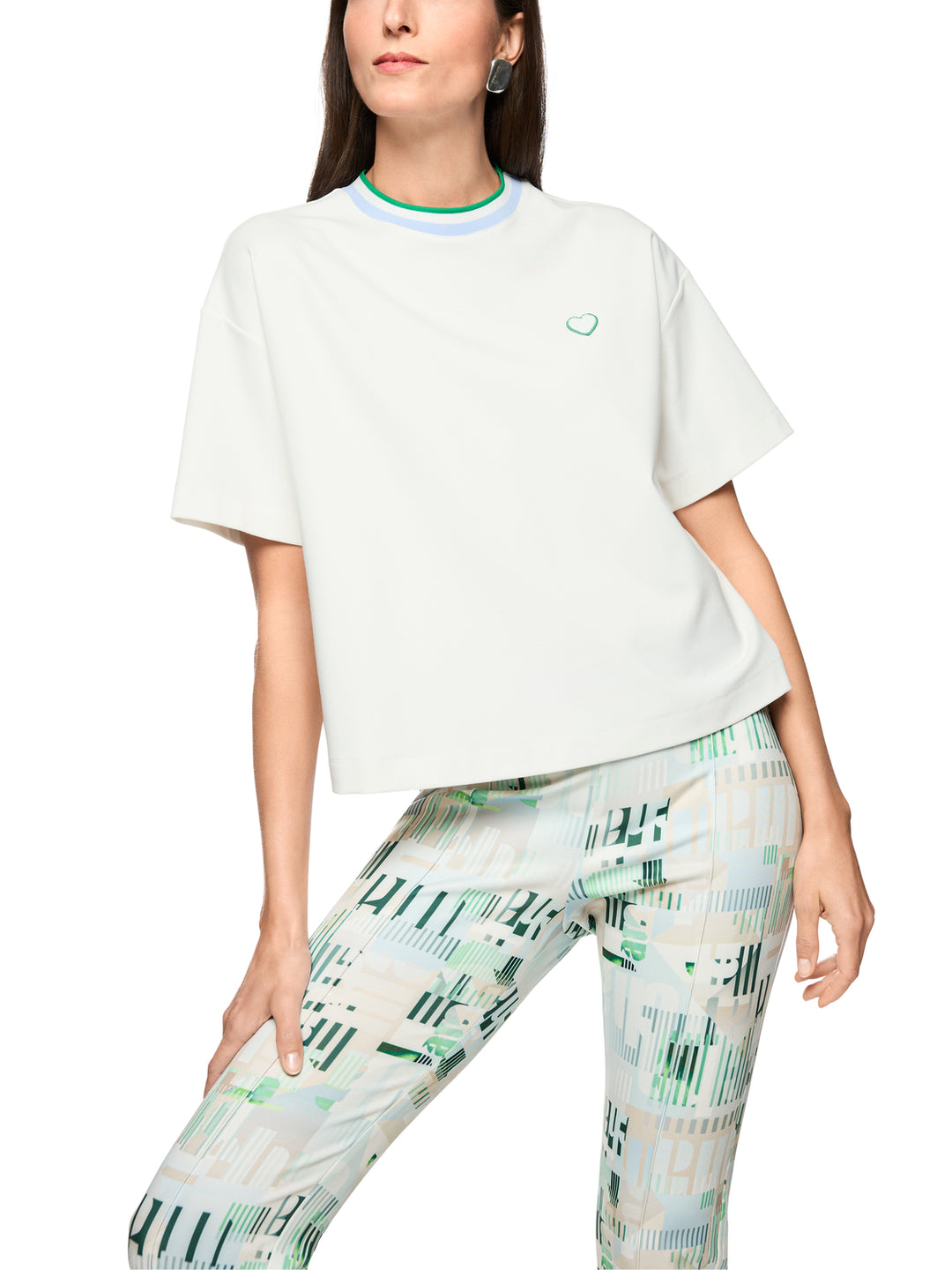 Marc Cain Sportief T‑Shirt Korte Mouw – Wit-47% katoen, 47% modal, 6% elastaan-DAMES TOPS & BLOUSES-Wit