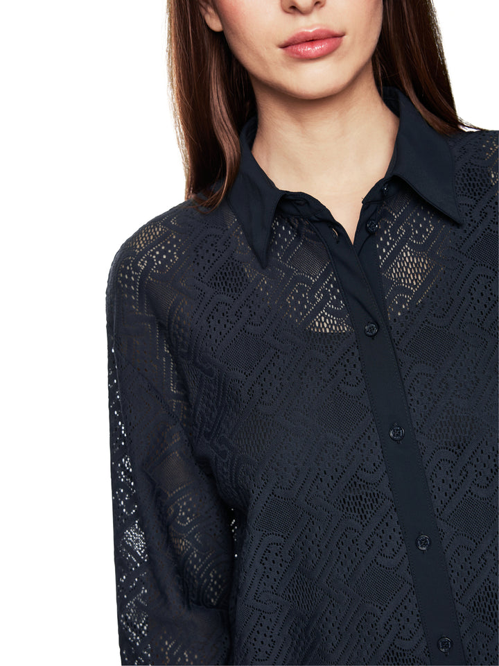 Marc Cain Sports Blouse Lange Mouw – Blauw-93% polyamide, 7% elasthaan-DAMES TOPS & BLOUSES-Blauw
