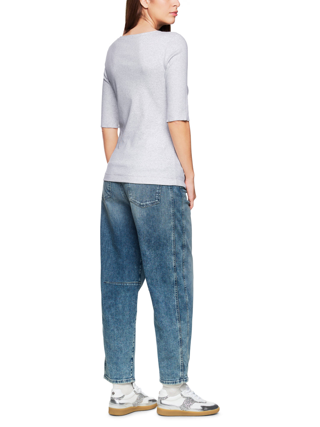 Marc Cain Sports Jersey T-shirt – Grijs-94% katoen, 6% elasthaan-DAMES TOPS & BLOUSES-Grijs