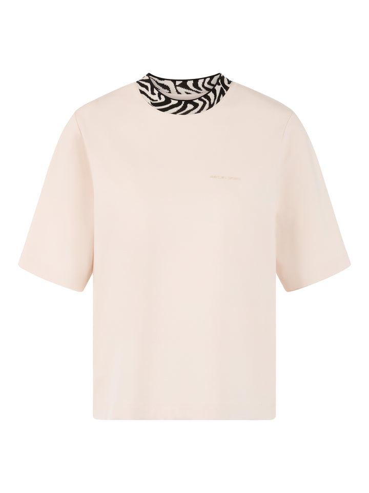 Marc Cain Sports – T-shirt Korte Mouw Beige-47% katoen, 47% modal, 6% elastaan-DAMES TOPS & BLOUSES-Beige