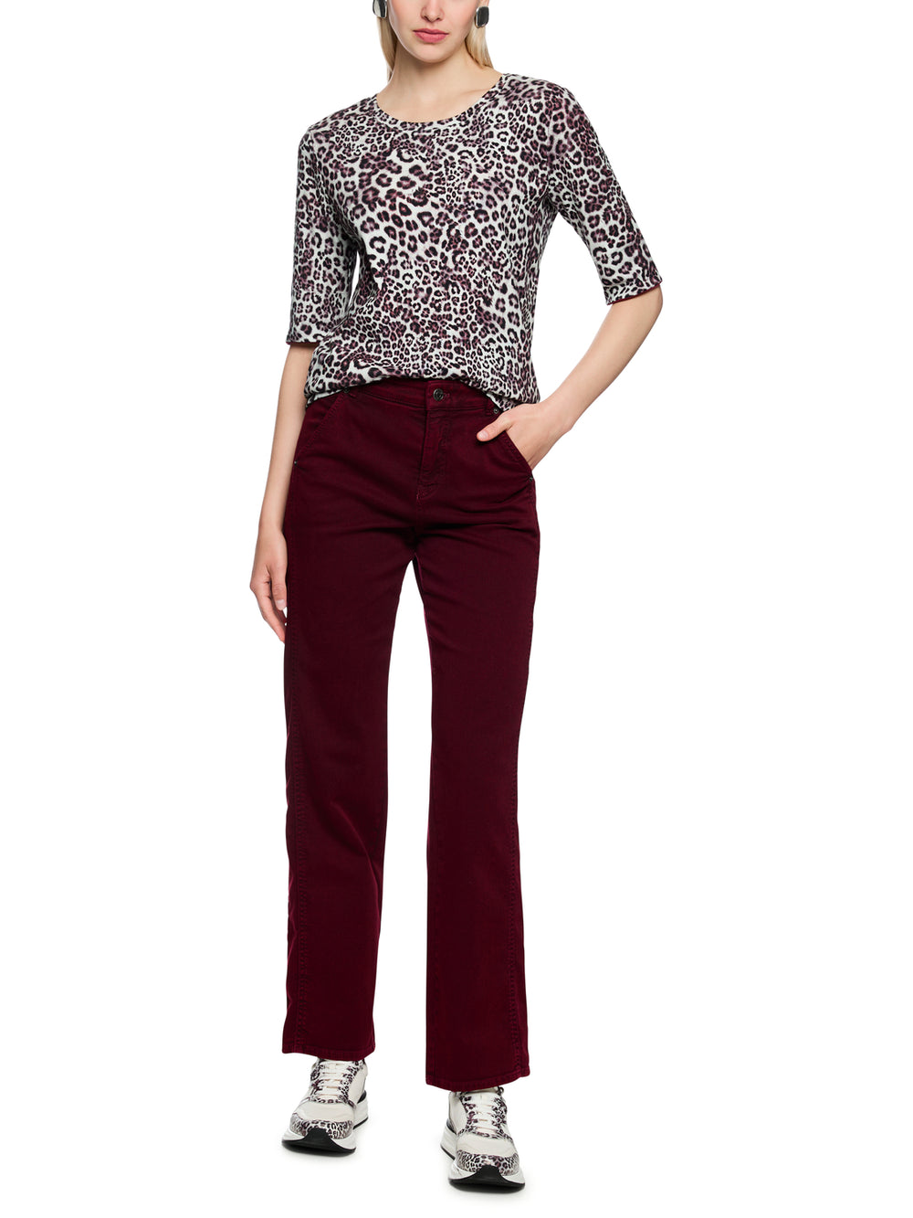 Marc Cain T‑shirt korte mouw – Rood-94% katoen, 6% elastaan-DAMES TOPS & BLOUSES-Rood