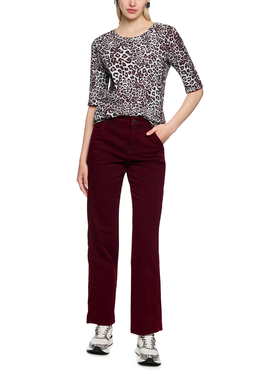 Marc Cain T‑shirt korte mouw – Rood-94% katoen, 6% elastaan-DAMES TOPS & BLOUSES-Rood