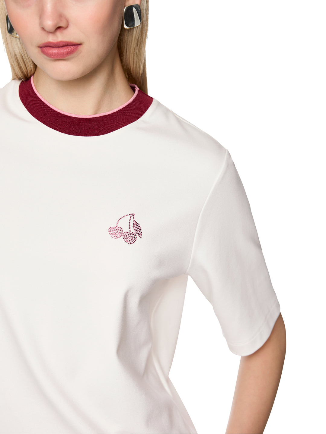 Marc Cain T‑shirt korte mouw – Wit-47% katoen, 47% modaal, 6% elastaan-DAMES TOPS & BLOUSES-Wit